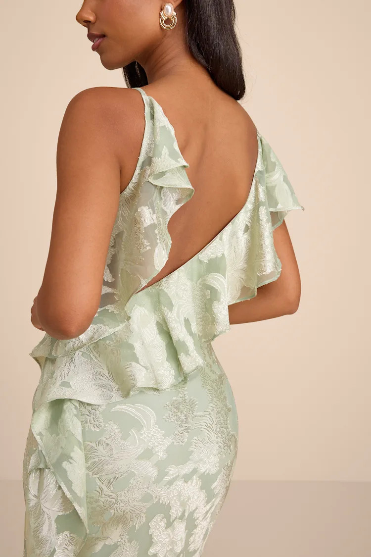 Narelle Sage Floral Burnout Ruffled Maxi Dress | Lulus