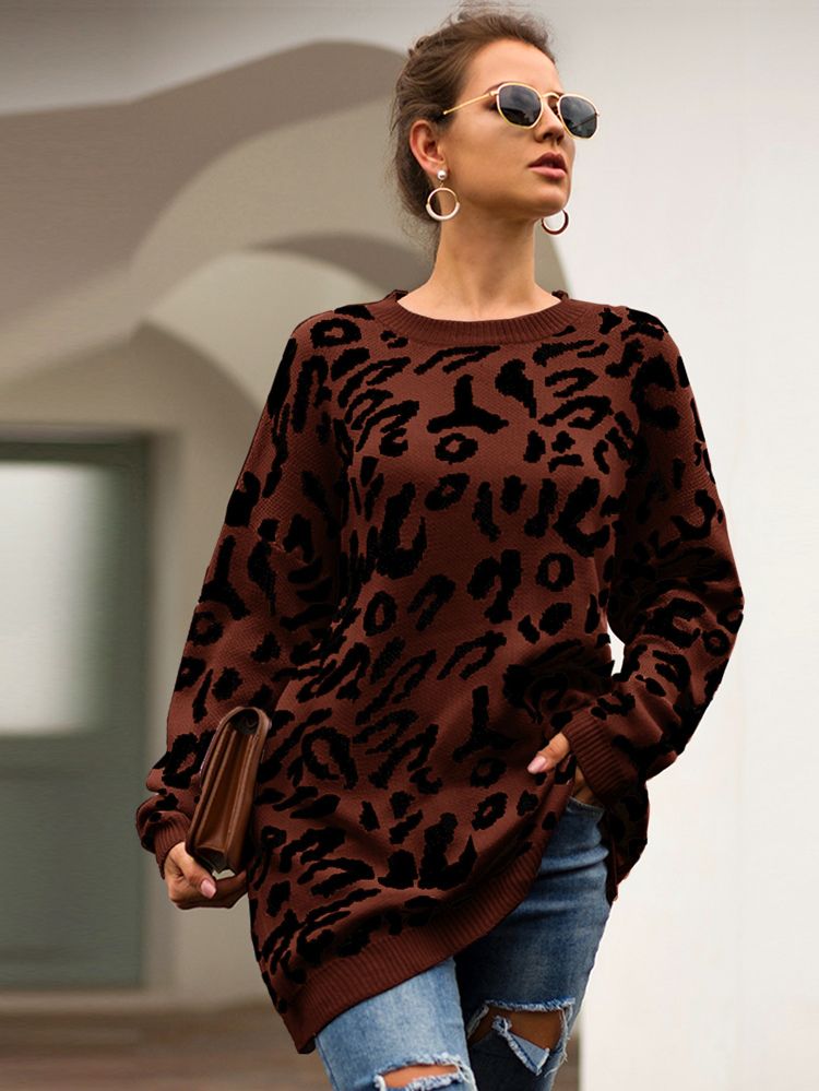 Leopard Print Drop Shoulder Sweater | SHEIN