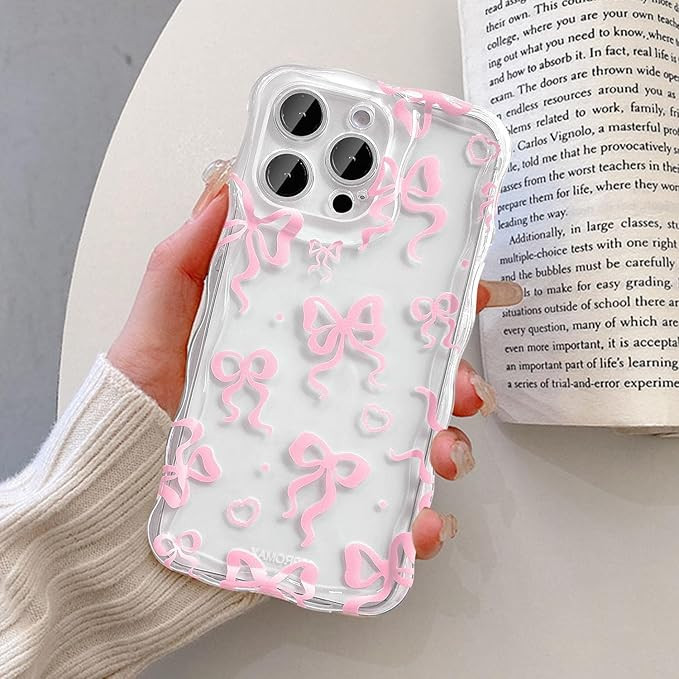 UEEBAI Cute Bow Case for iPhone 16 Pro 6.3 inch, Wavy Ribbon Bow Case Pretty Aesthetic Case Cute ... | Amazon (US)