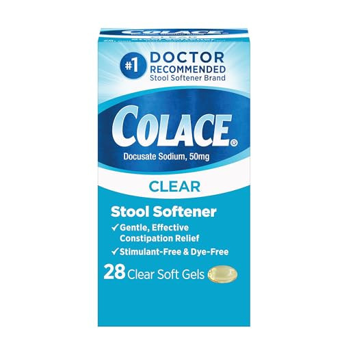 Colace Clear Stool Softener Soft Gel Capsules Constipation Relief 50mg Docusate Sodium Doctor Recommended 28ct | Amazon (US)