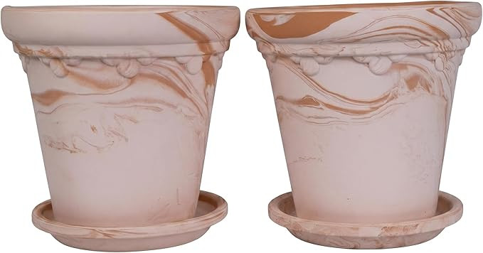 6.3" Terracotta Pot with 2 Matching Trays - Decorative Ceramic Planter with Embossed Detail, Drai... | Amazon (US)