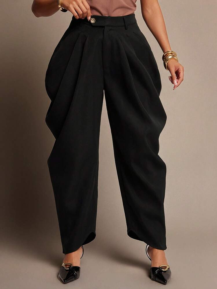 Vixey Women's Solid Color Fashion Loose High Waist Pleated Tapered Pants | SHEIN