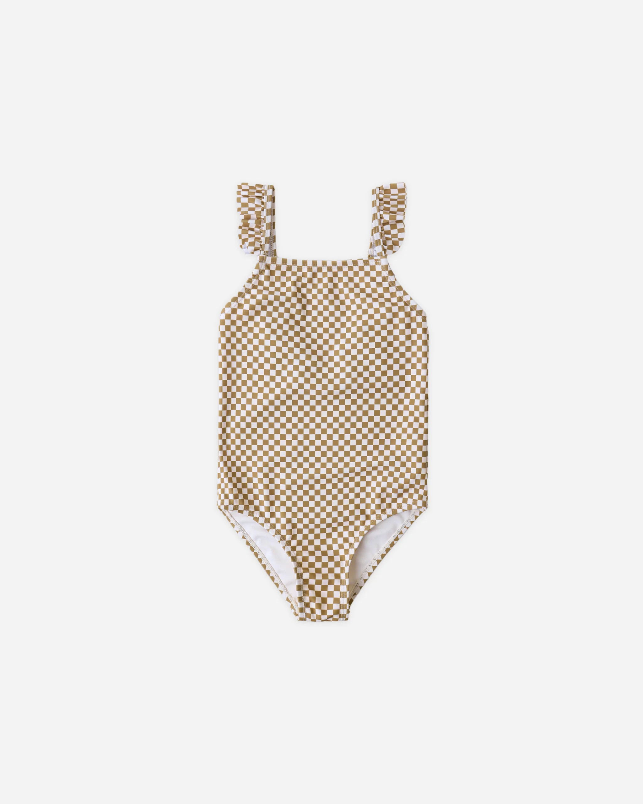 Positano One-Piece Ocre Check | Rylee + Cru