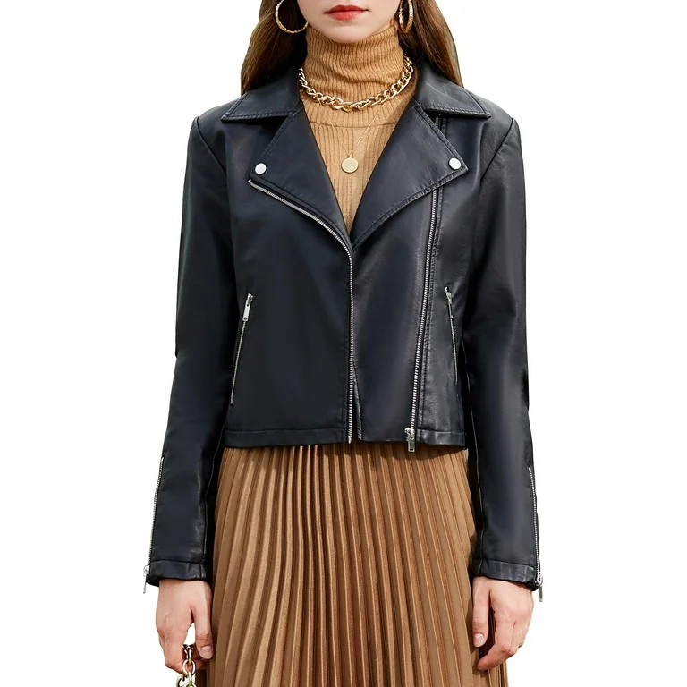S P Y M Womens Faux Leather Moto Biker Short Coat Jacket | Walmart (US)