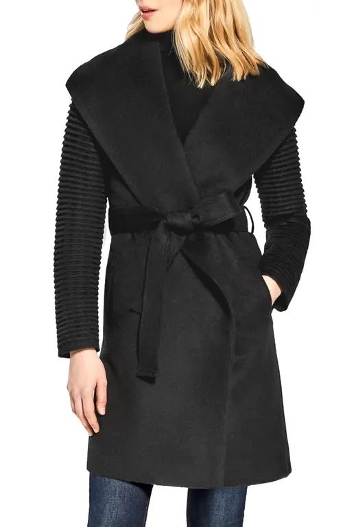 SENTALER Rib Sleeve Alpaca & Wool Wrap Coat in Black at Nordstrom, Size X-Small | Nordstrom