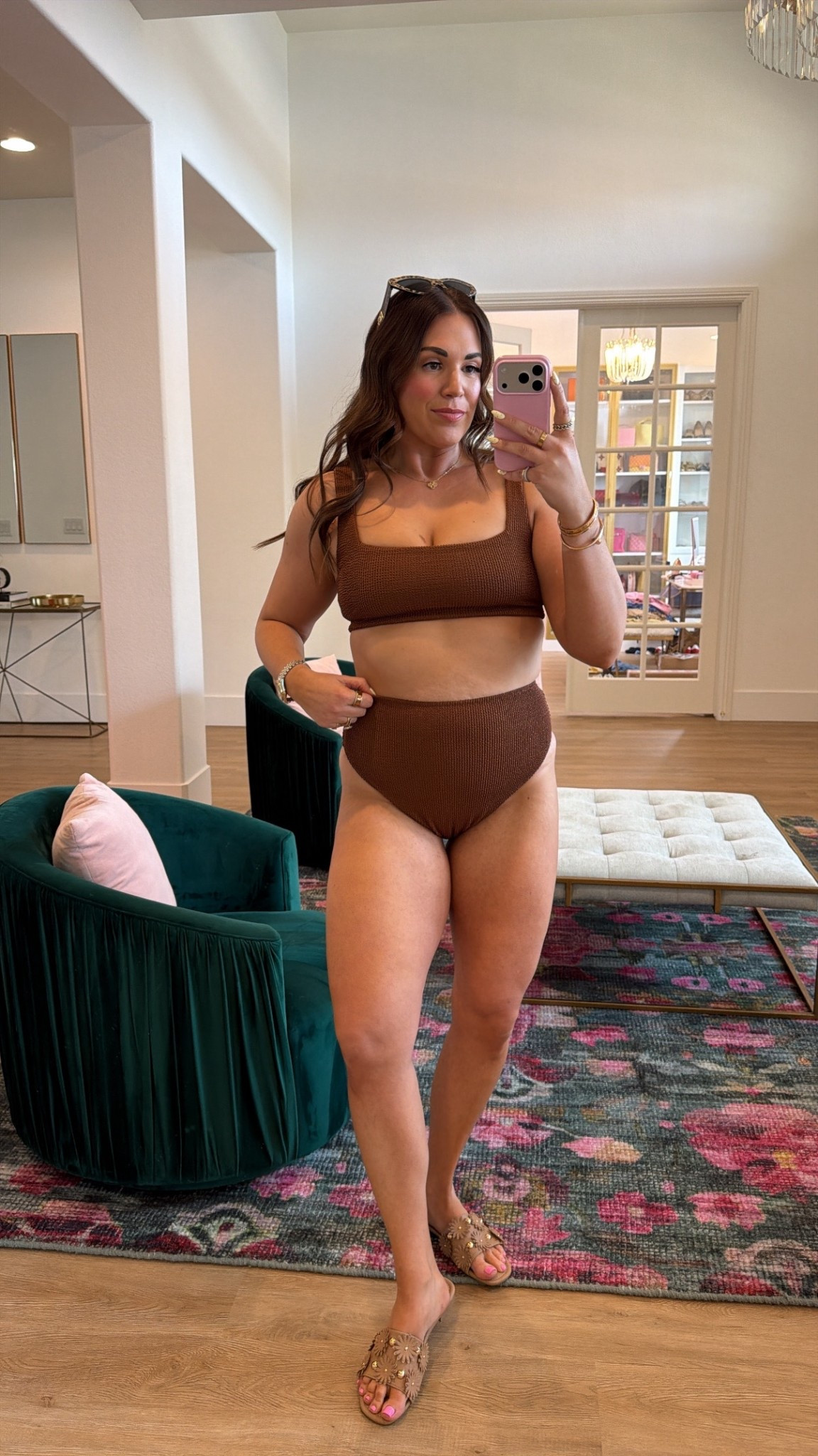 curvy midsize swim look for spring break! in the size large in top and bottom chocolate brown scrunch! 🤎 in the l/xl in sarong 

#LTKSwim #LTKMidsize #LTKSeasonal