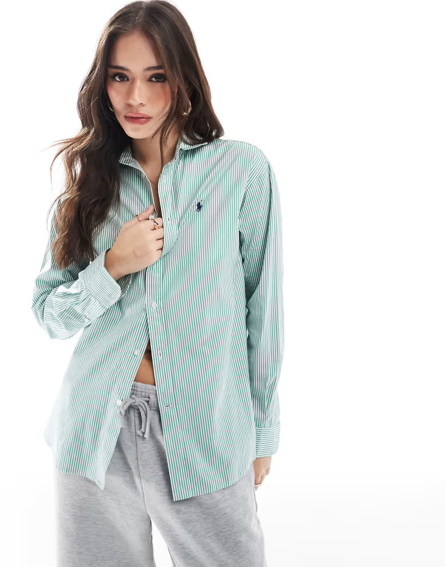 Polo Ralph Lauren striped logo shirt in green and white | ASOS (Global)