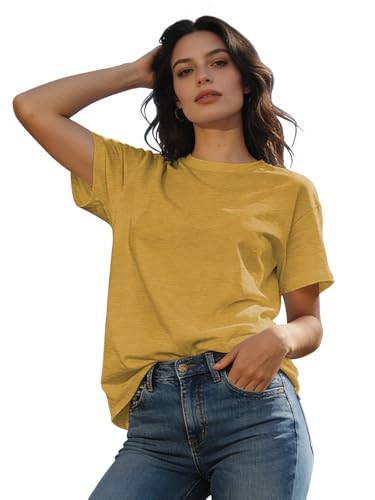 Hantaostyle Women's Solid Color T-Shirt Casual Summer Short Sleeve Crewneck Loose Casual Basic Te... | Amazon (US)
