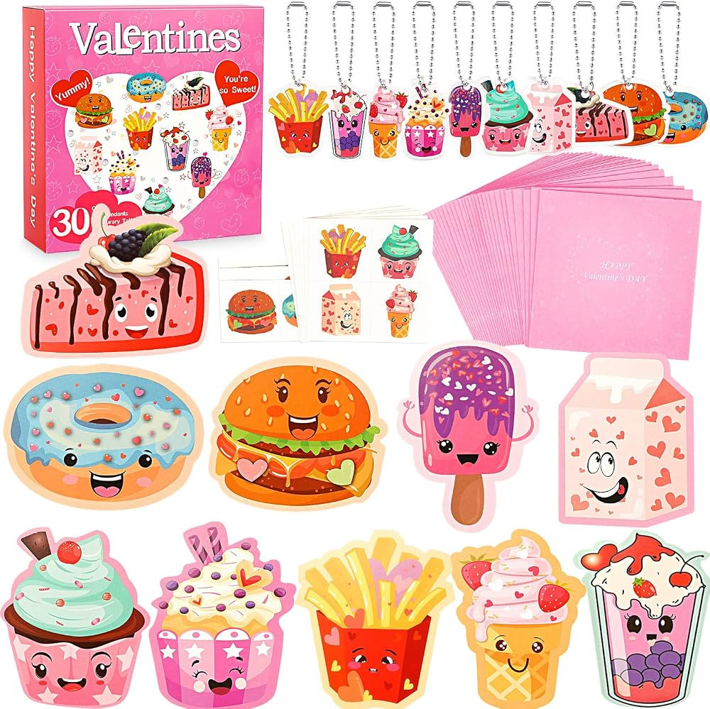 SUKKI Valentines Day Cards for Kids 30 Sets with Envelopes Pendant Gifts and Temporary Tattoos - ... | Amazon (US)