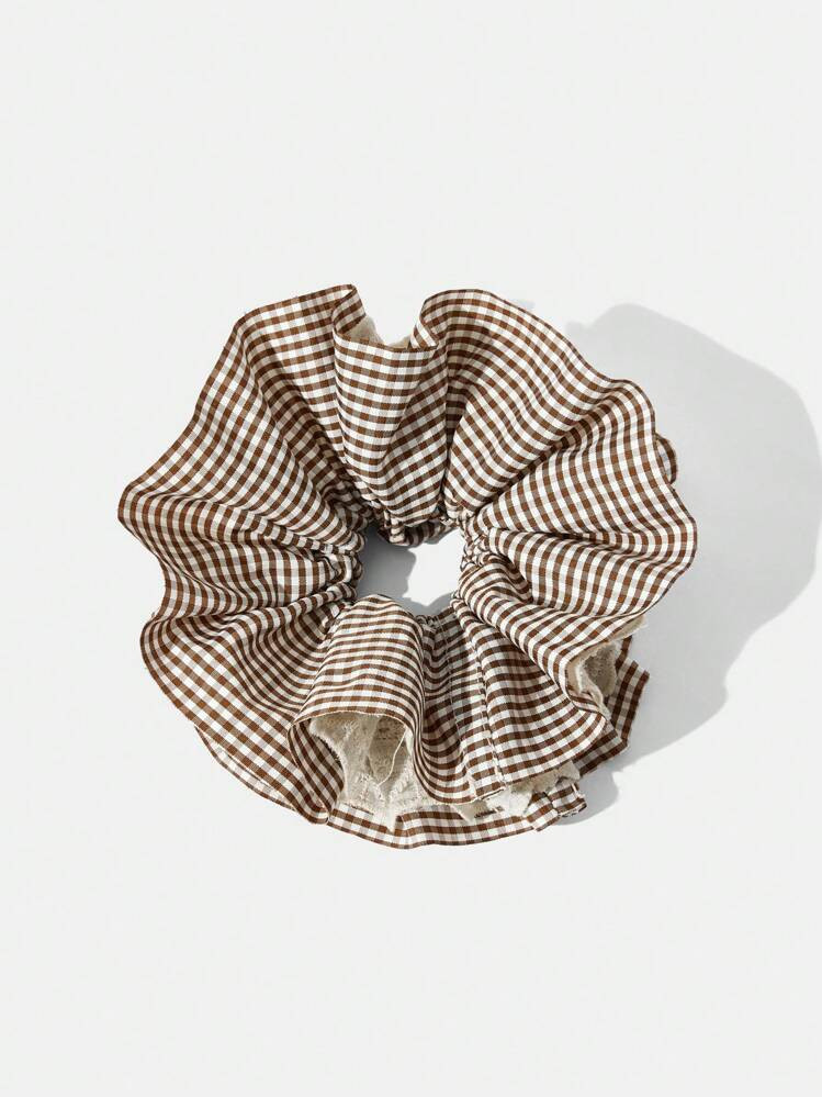 Maija Lace Plaid 4-Layer Ruffle Large Hair Scrunchie, Oversized Donut Hair Bun Holder Hair Accessories Hair Ties Ponytail Holders Hair Elastics Hair Rubber Bands Scrunchies Hair Rope Elastic Hair Tie | SHEIN