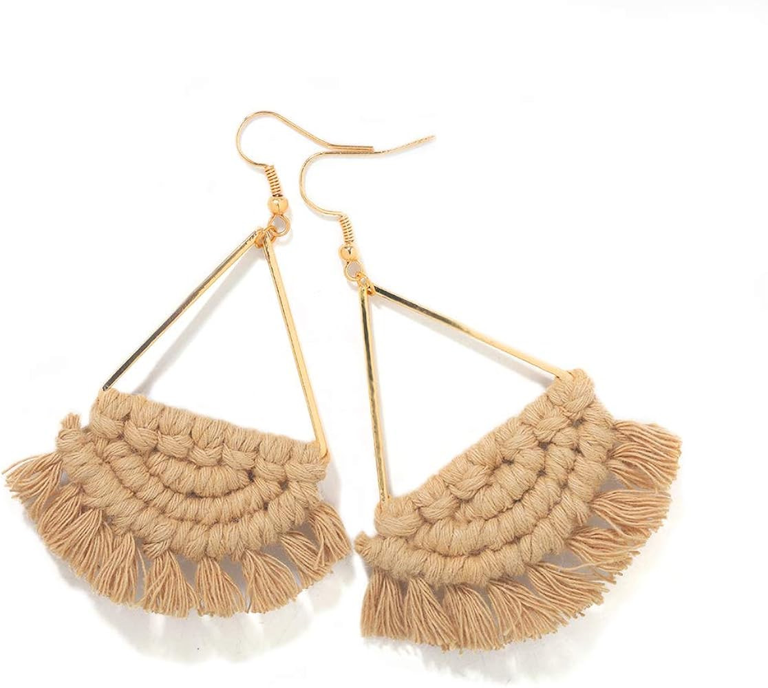 Bohemian Handmade Fringe Tassel Dangle Drop Statement Earrings for Women | Amazon (US)