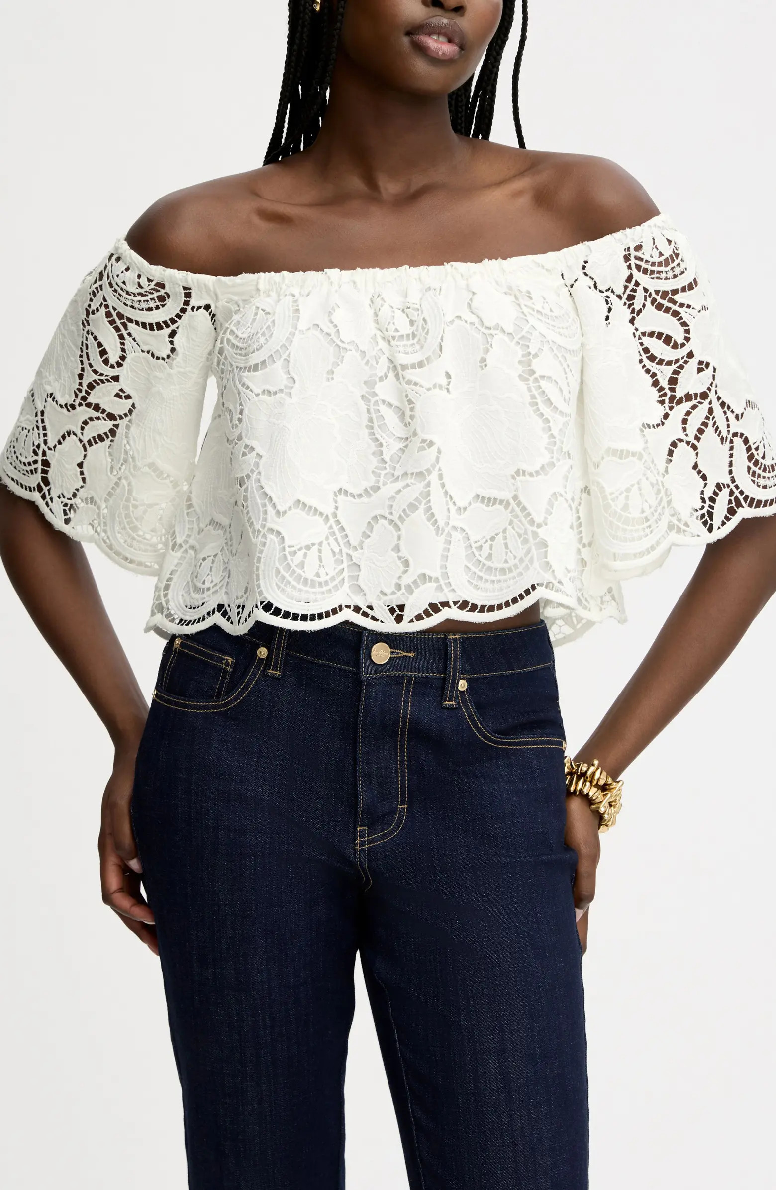 Sam Edelman Lace Ruffle Off the Shoulder Crop Top | Nordstrom | Nordstrom