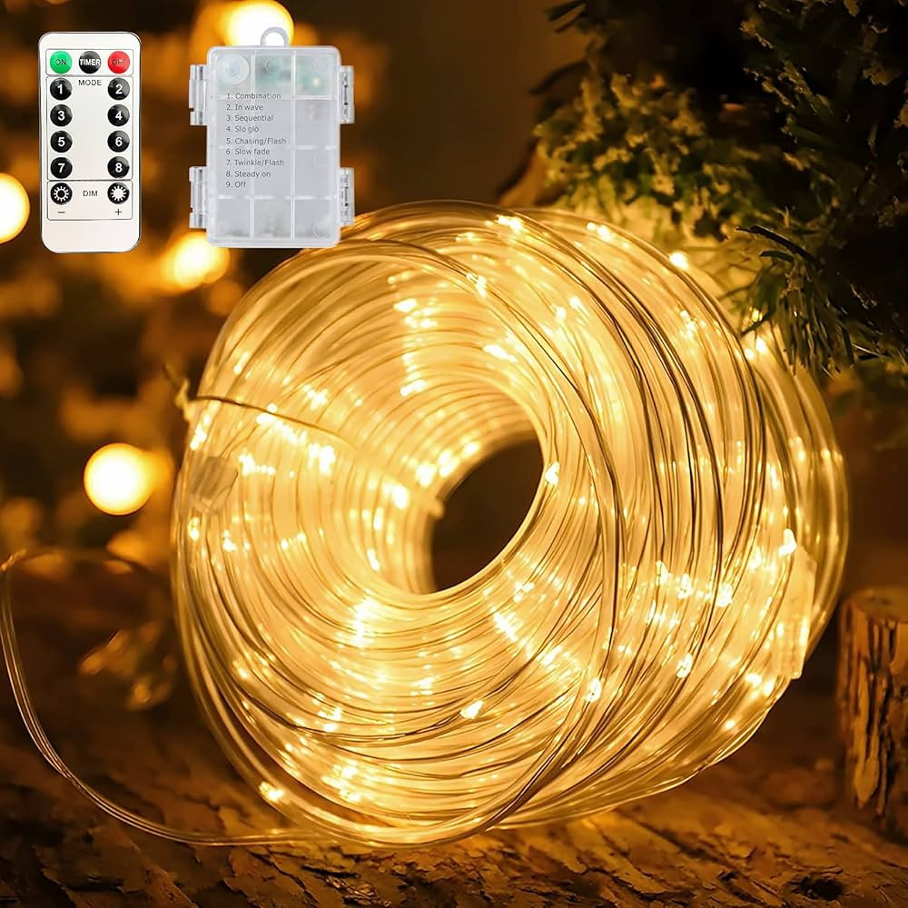 LIGHTNUM Battery Rope Lights 40Ft 120 LED Rope Lights Outdoor Waterproof Battery Operated Rope Li... | Amazon (US)