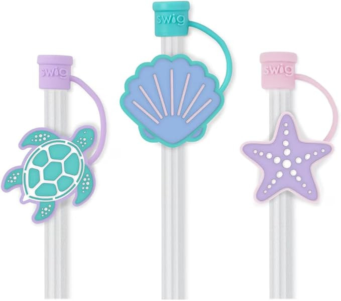 Swig Straw Toppers Set, 3 Reusable Straws with 3 Silicone Straw Covers, Cover Cap Customizable Le... | Amazon (US)