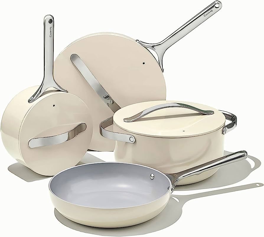 Amazon.com: Caraway Nonstick Ceramic Cookware Set (12 Piece) Pots, Pans, 3 Lids and Kitchen Stora... | Amazon (US)