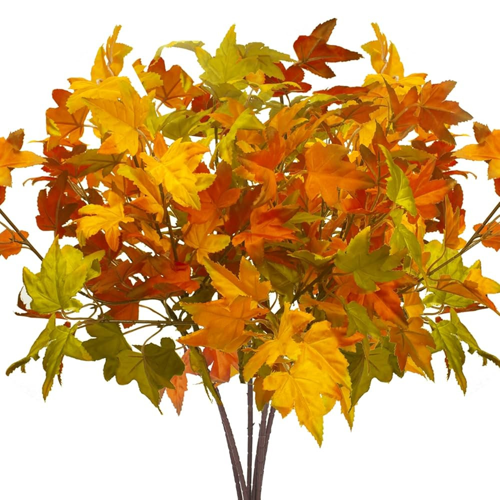 6Pcs Artificial Maple Leaves Branches Fake Fall Maple Shrubs for Thanksgiving Christmas Festival ... | Amazon (US)