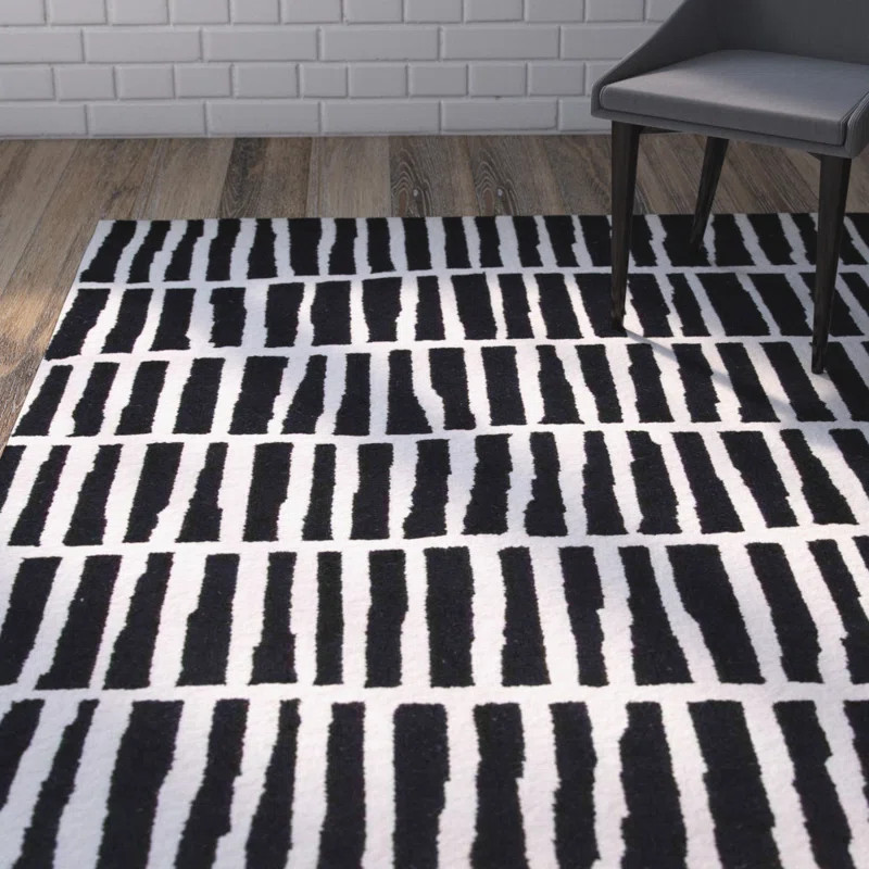 Hashtag Home Odalis Geometric Handmade Wool Black/Ivory Cream Rug & Reviews | Wayfair | Wayfair North America