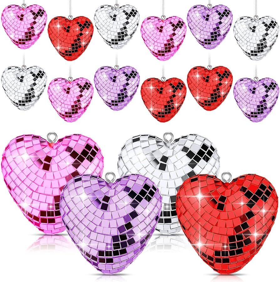 Ziliny 24 Pcs Valentine's Day Heart Shaped Disco Balls Mirror Disco Ball Decor Heart Hanging Orna... | Amazon (US)