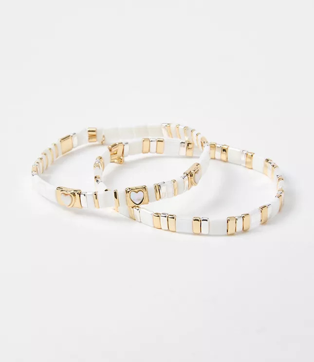 Heart Mother Of Pearl Chicklet Bracelet Set | LOFT