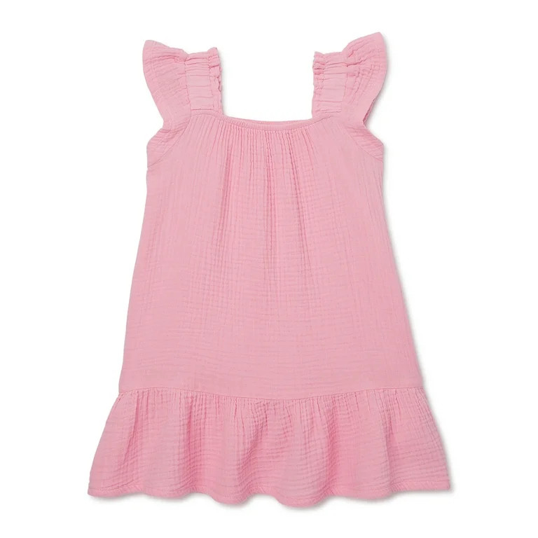 Wonder NationToddler Girl Flutter Sleeve Dress, Sizes 12M-5T - Walmart.com | Walmart (US)