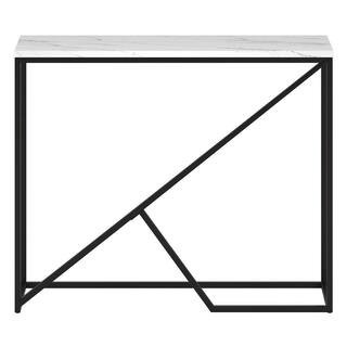 Stella 36 in. Blackened Bronze Faux Marble Console Table | The Home Depot