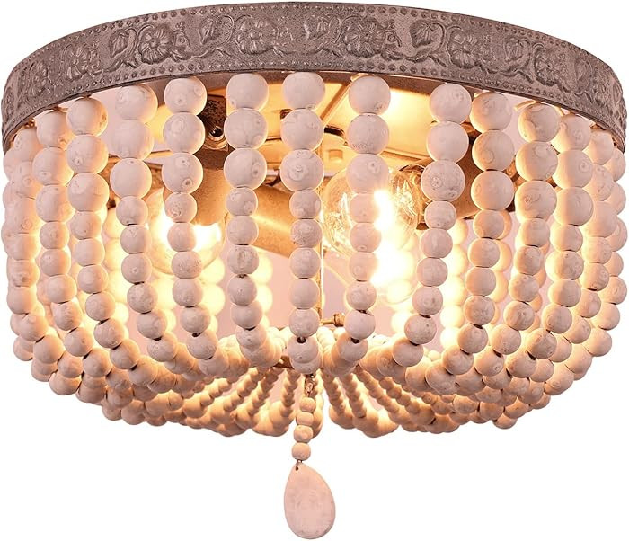 FIRVRE Natural Wooden Beads Chandelier Bohemian Vintage Rustic Boho Ceiling Light Farmhouse Penda... | Amazon (US)