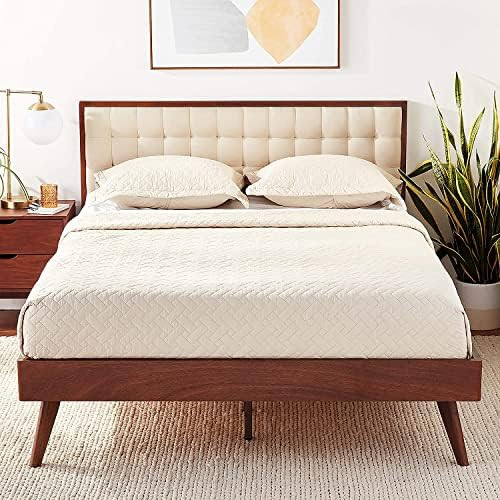 DG Casa Soloman Mid Century Modern Tufted Upholstered Platform Bed Frame, Queen Size in Beige Fab... | Amazon (US)