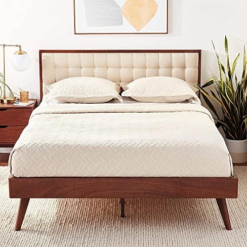 DG Casa Soloman Mid Century Modern Tufted Upholstered Platform Bed Frame, Queen Size in Beige Fab... | Amazon (US)
