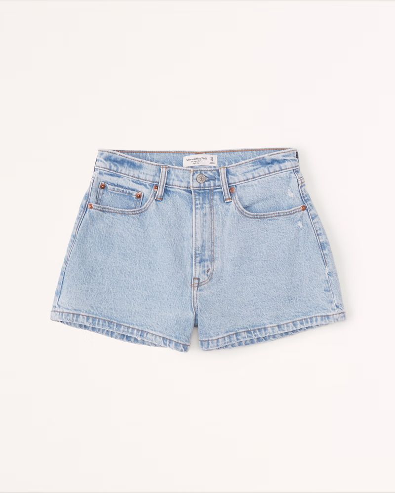 Abercrombie & Fitch Women's Curve Love High Rise Mom Shorts in Light Destroy - Size 36 | Abercrombie & Fitch (US)