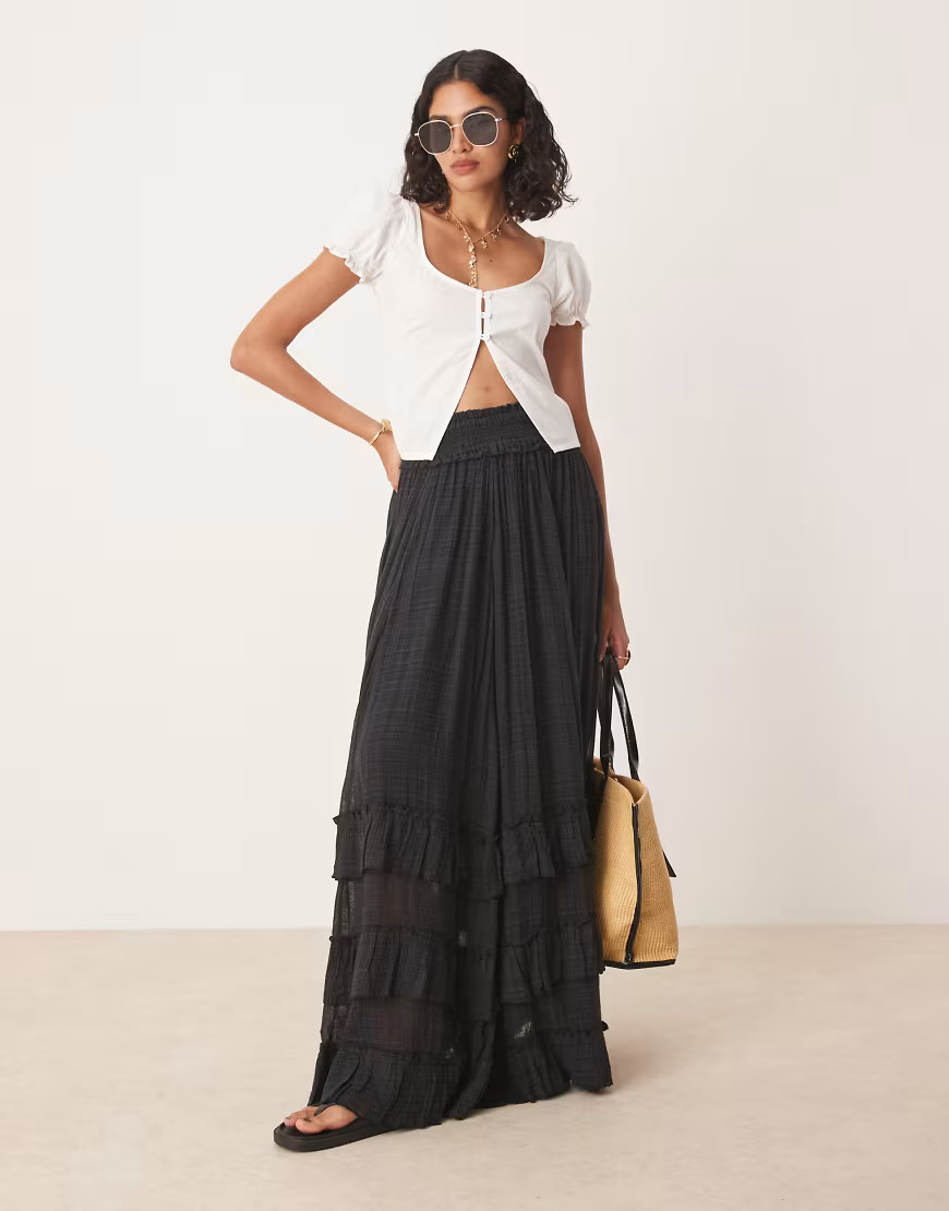 Free People brynn ruffle maxi skirt in black | ASOS (Global)