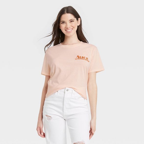 Women's Disney Alice in Wonderland Short Sleeve Graphic Boyfriend T-Shirt - Peach | Target