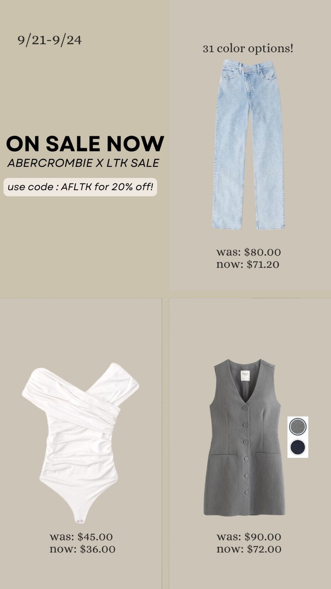 Abercrombie X LTK sale! Use code: AFLTK for 20% off! 

#LTKSale