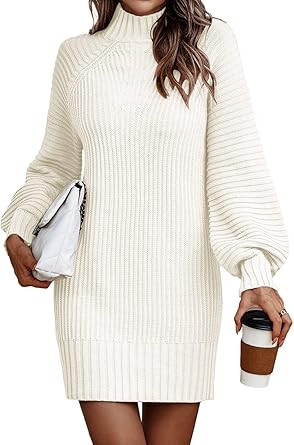 LILLUSORY Womens Turtlenek Mock Neck Long Balloon Sleeve Fall Sweater Dress 2022 Casual Pullover ... | Amazon (US)
