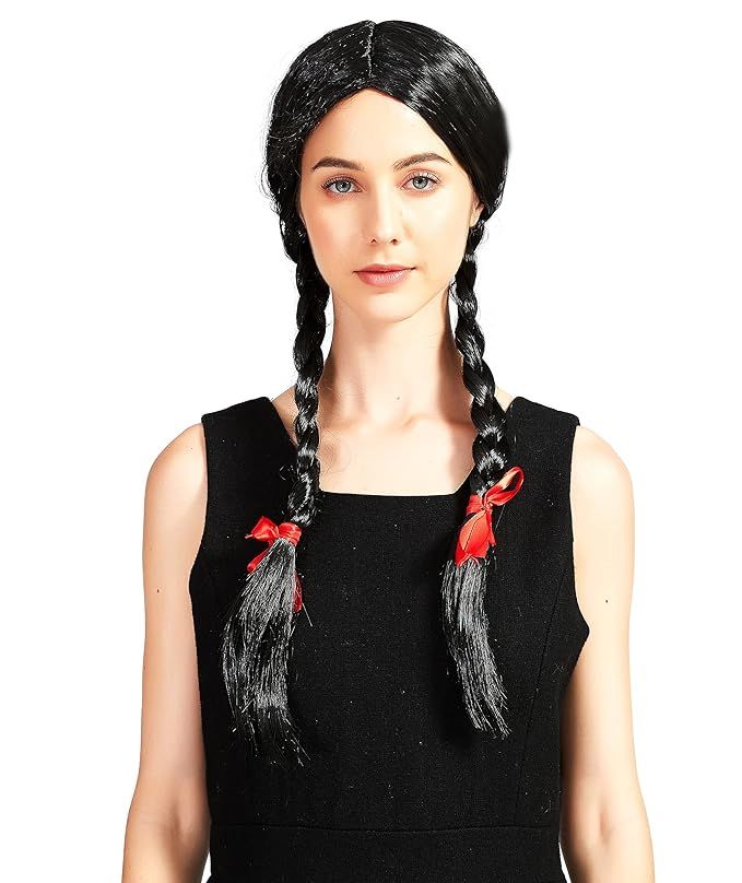 Black Braided Wig Pre-Styled and Ready to Wear Pigtails Indian Costume Wig for Halloween Women Te... | Amazon (US)