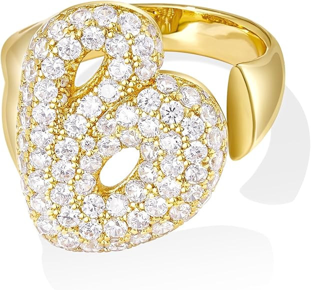 KissYan Bubble Initial Ring for Women, 14k Gold Plate Balloon Jumbo Letter Rings Open Adjustable ... | Amazon (US)