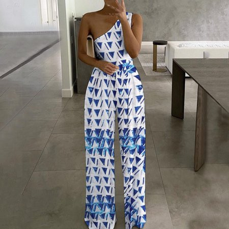 Womens Trendy Wide Leg Pants Polka Dot Striped Printed One-Shoulder Jumpsuits Pants For Women Jeans  | Walmart (US)