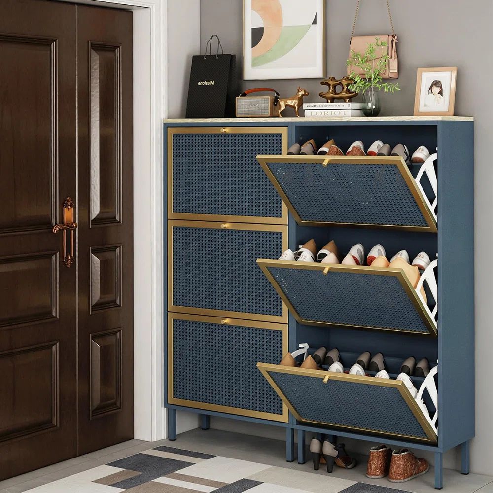 Everly Quinn Entryway Shoe Storage Cabinet with 3 Flip Drawers Metal Door Shoe Cabinet Organizer ... | Wayfair North America