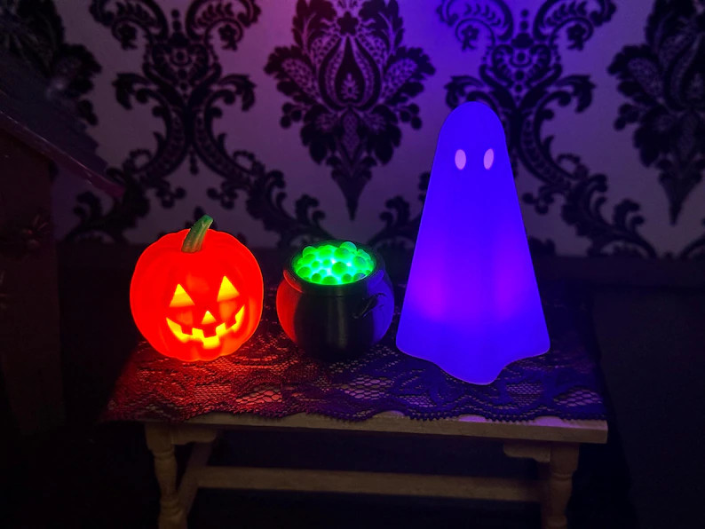 Light Up Halloween Miniatures Trio, Jack O Lantern Cauldron Ghost Decor | Etsy (Global)