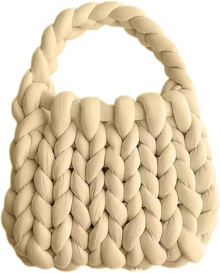 Thick Bulky Giant Wool Handwoven Handbag,Chunky Yarn Knit Shoulder Bag,Casual Soft Purse,Braided ... | Amazon (US)