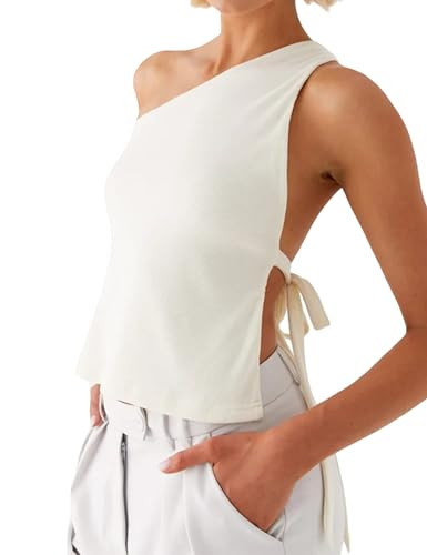 Dsewpaur Women Backless One Shoulder Top Sleeveless Open Side Back Tie Self Tank Tops Summer Casual Going Out Tops White | Amazon (US)