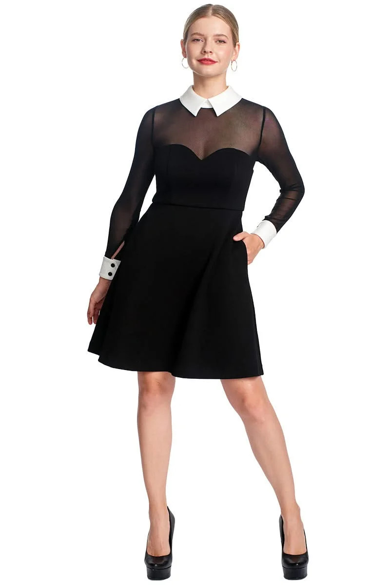 Tuxedo Fit & Flare Illusion Dress - Black & white dress with mesh sleeves, contrast collar & cuff... | Walmart (US)