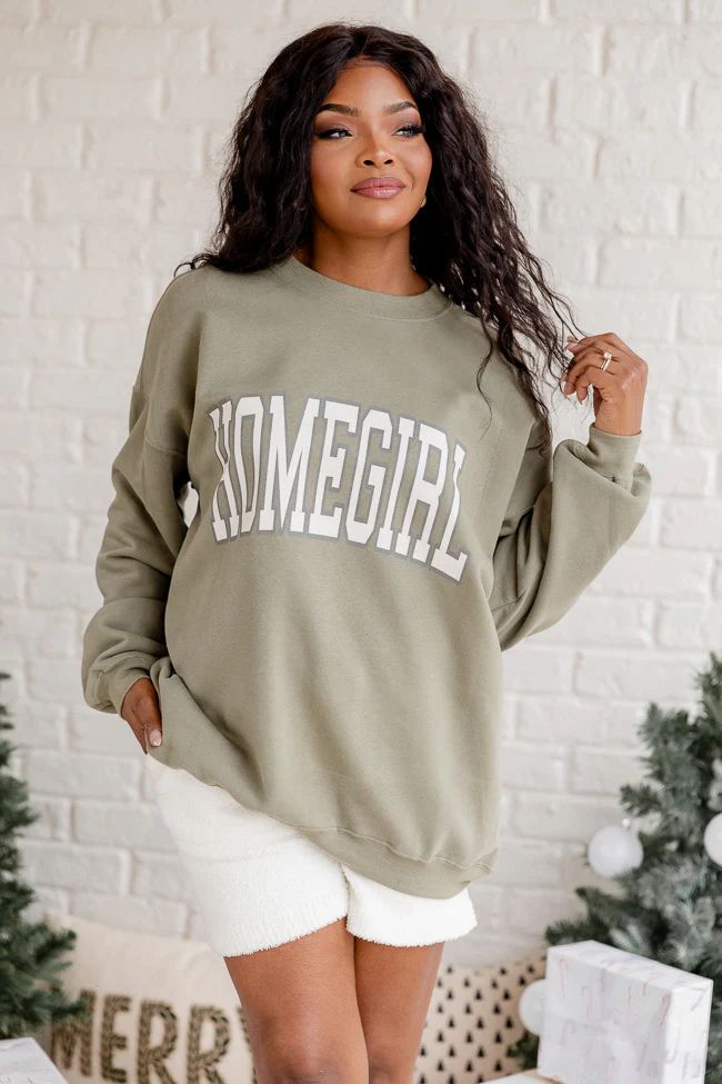 Homegirl Olive Oversized Graphic Sweatshirt | Pink Lily
