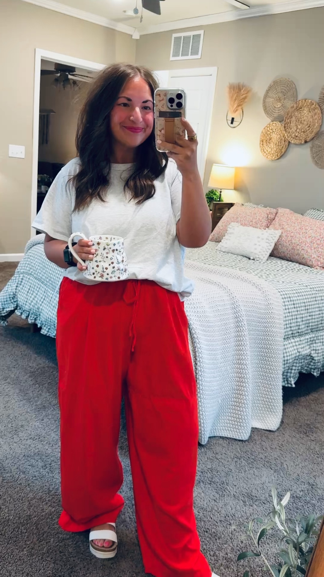 Adding a little color to my day 💗 these bright pants + my new favorite mug = the perfect mood boost!

sandals: fit true to size // wearing a large
pants: fit oversized // wearing a large (could’ve sized down to a medium)
tee: fits true to size // wearing a large 

 #LTKootd #LTKMidsize #LTKWorkwear