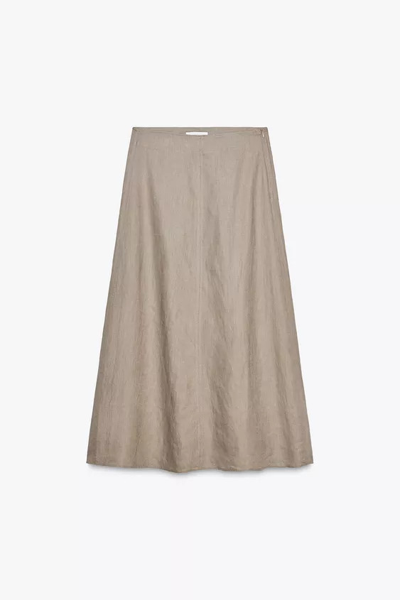 100% LINEN MIDI SKIRT ZW COLLECTION | Zara US