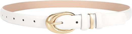 Women Leather Belt for Jeans Pants Fashion Ladies Skinny Faux Leather Dress belt with Gold Buckle | Amazon (US)