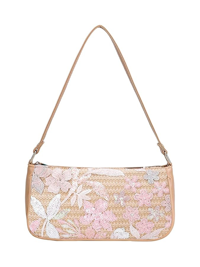 Verdusa Women's Beaded Floral Square Sequin Bag Top Handle Underarm Shoulder Handbags | Amazon (US)