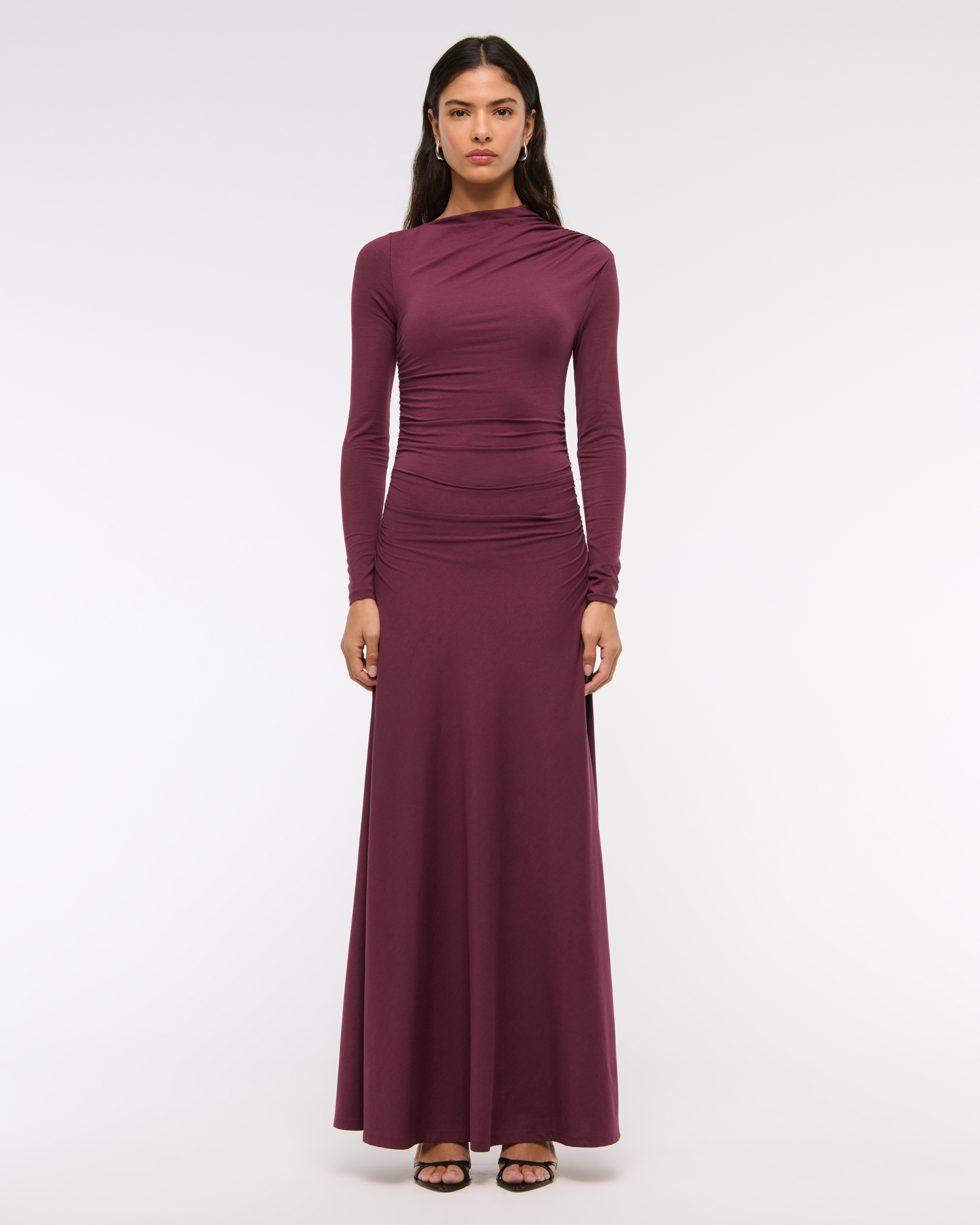 Long-Sleeve Draped Knit Maxi Dress | Abercrombie & Fitch (US)
