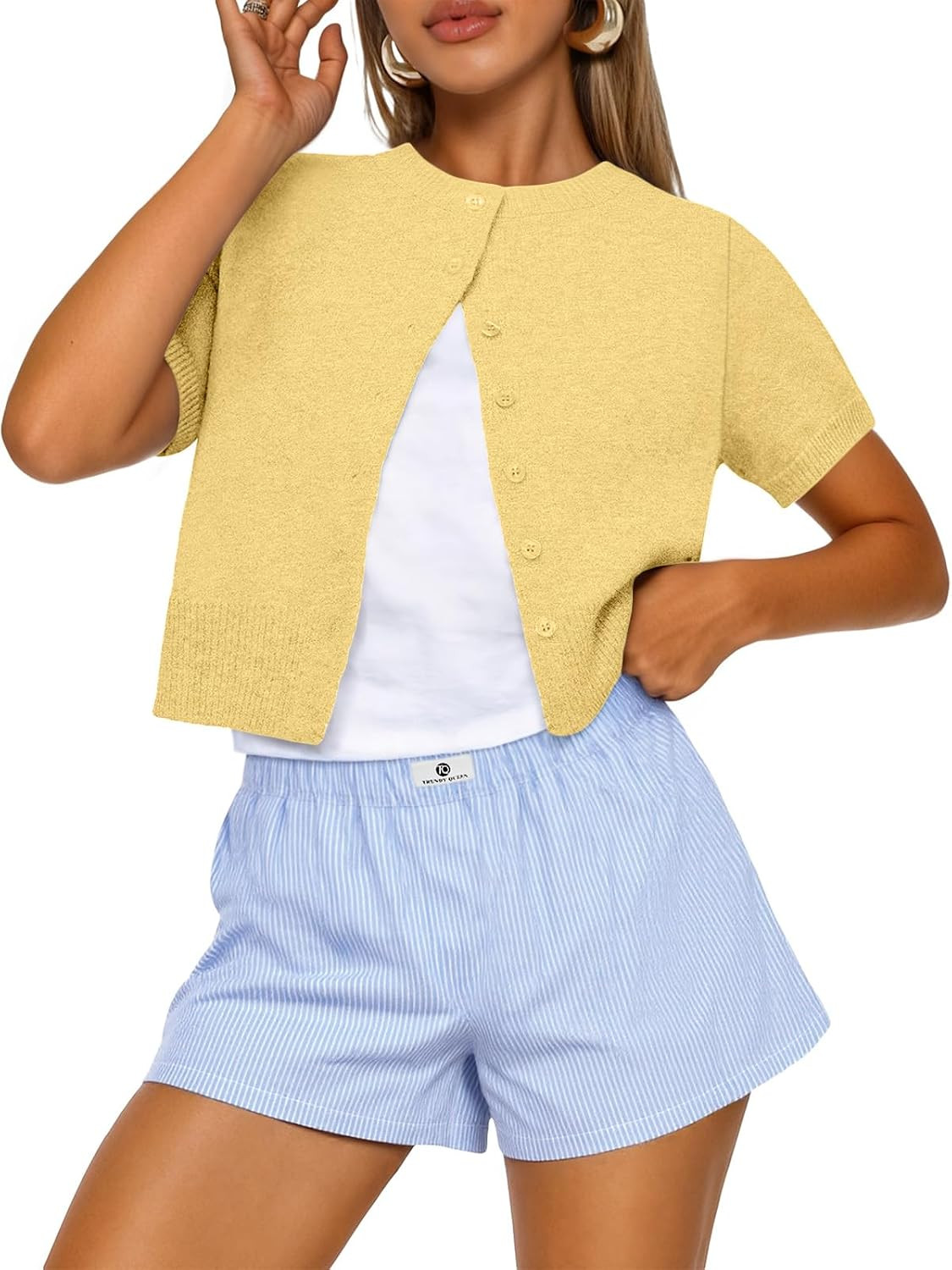 Trendy Queen Short Sleeve Cardigan Sweaters for Women | Cropped Cardigan Sweaters,Summer Lightweight Clothes,Y2k Fashion,Incredibly Soft, Non-scratchy Feel | Amazon (US)