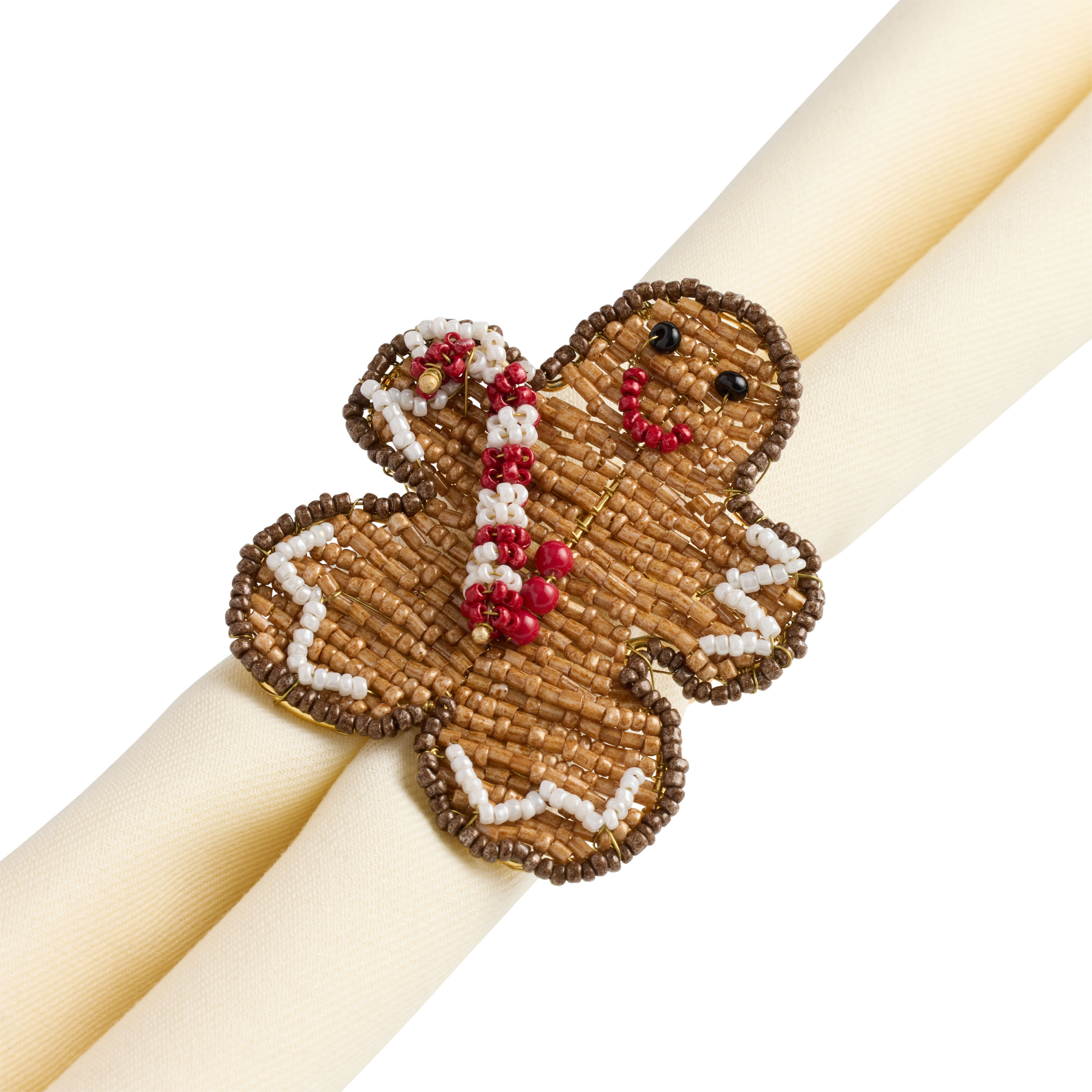 Brown and Gold Gingerbread Man Beaded Napkin Ring | World Market