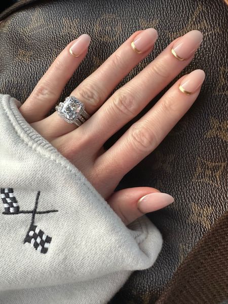 Current nails. 💅🏻 love the pretty gold detail. I’m loving this brand best lately for diy glue on nails. Looks, feels, and wears just like salon nails, affordable, and lasts about 3 weeks for me. 
I always use the glue in the kit and I follow the directions exactly for the best application 💕

#LTKbeauty